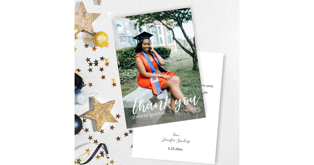 Budget Photo Graduation Hat Calligraphy Thank You | Zazzle