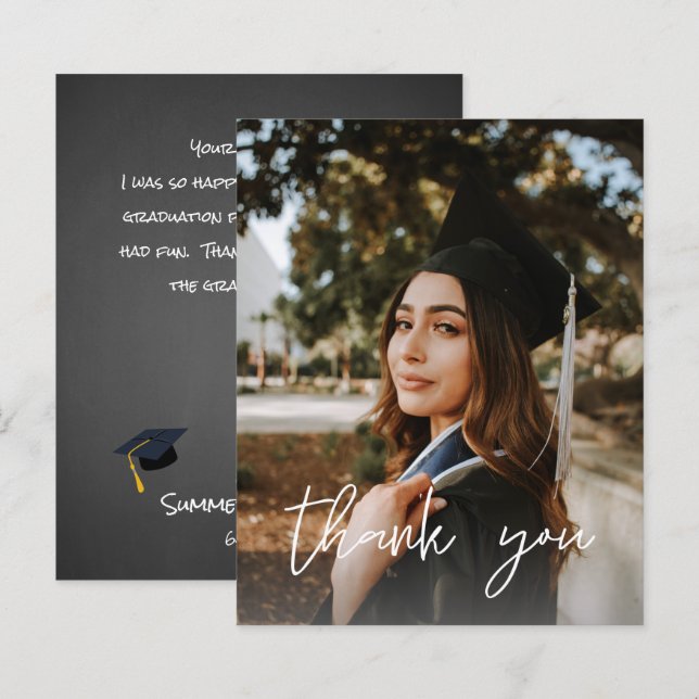 Budget Photo Graduation Hat ChalkboardV Thank You  (Front/Back)