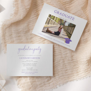Budget Photo Graduation Party Purple & White Invitation