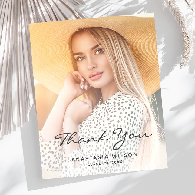 Budget Photo Gray Script Graduation Thank You Card (Creator Uploaded)