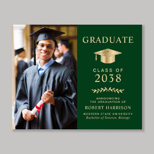 Budget Photo Green Gold Graduation Announcement