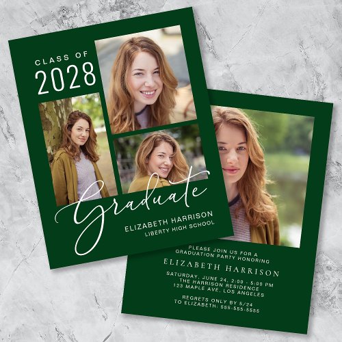 Budget Photo Green Graduation Party Invitation