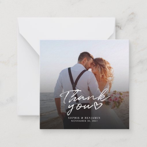 Budget Photo Hand-Lettered Wedding Thank You Note Card | Zazzle