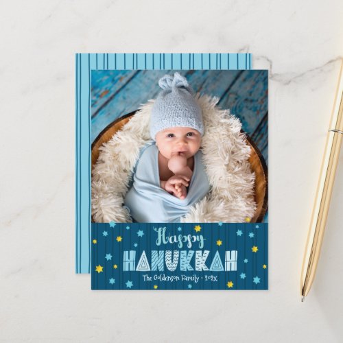 Budget Photo Happy Hanukkah Blue Gold Stars Card