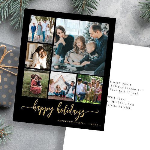 Budget photo happy holidays gold black card