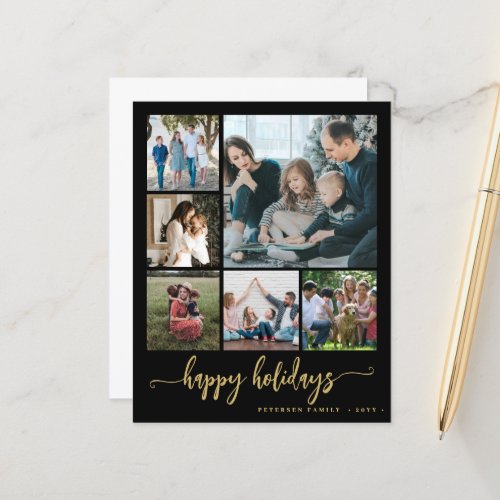 Budget photo happy holidays gold black card