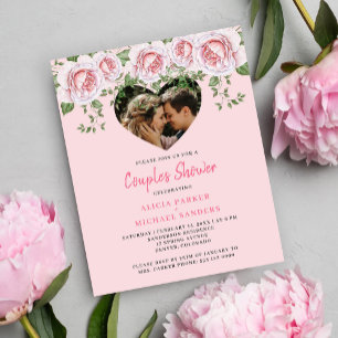 Budget photo heart pink couples shower Invitation