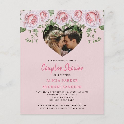 Budget photo heart pink couples shower Invitation Flyer