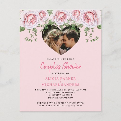 Budget photo heart pink couples shower Invitation Flyer