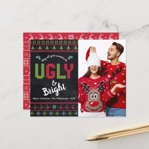 Budget Photo Holiday Ugly Sweater Chalkboard Card