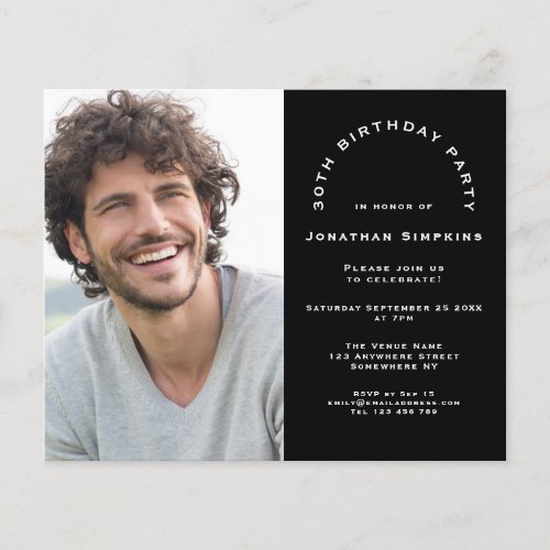 Budget Photo Man 30th Birthday Party Black Invite