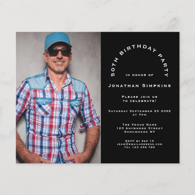 Budget Photo Man 50th Birthday Party Black Invite (Front)