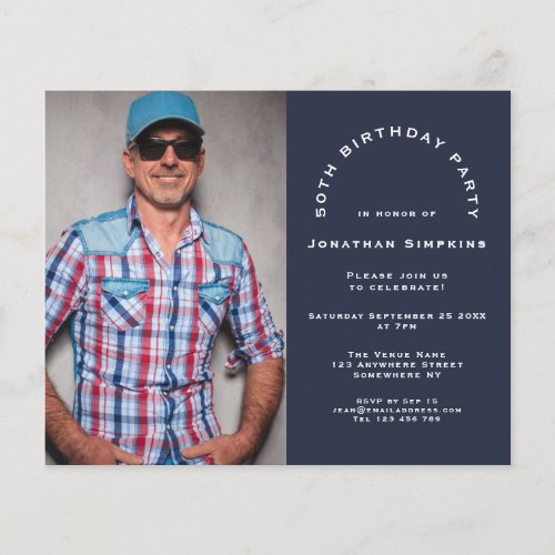 Budget Photo Man 50th Birthday Party Navy Invite