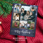 Budget photo Merry Christmas winter Holiday Card Flyer<br><div class="desc">Rustic modern Merry Christmas handwritten calligraphy script six family multi photo navy white wood holiday card with your custom personalized text on both sides. PLEASE NOTE that the background and script colors are editable. You can change it after selecting CUSTOMIZE option down below the PERSONALIZE IT menu. If you don't...</div>