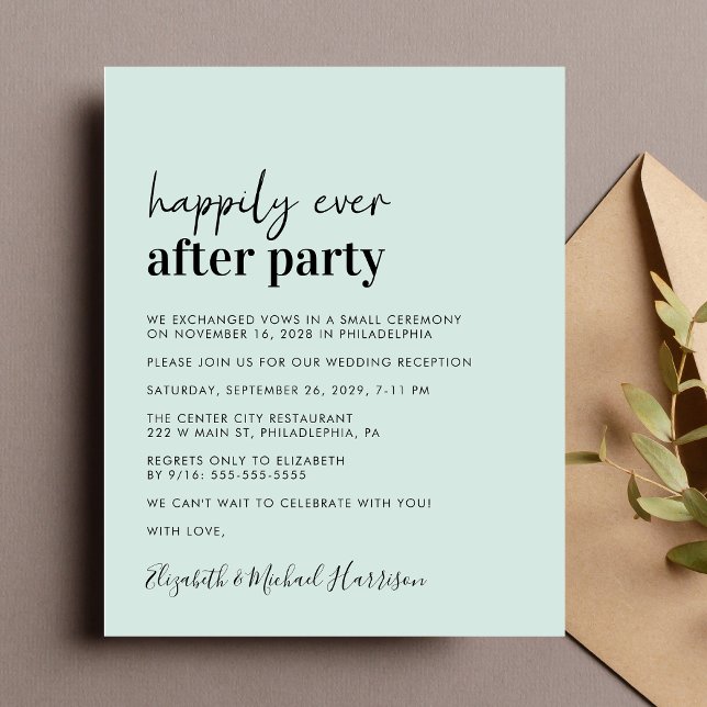 Budget Photo Mint Wedding Reception Invitation (A chic budget-friendly Happily Ever After Party invitation for your wedding celebration)