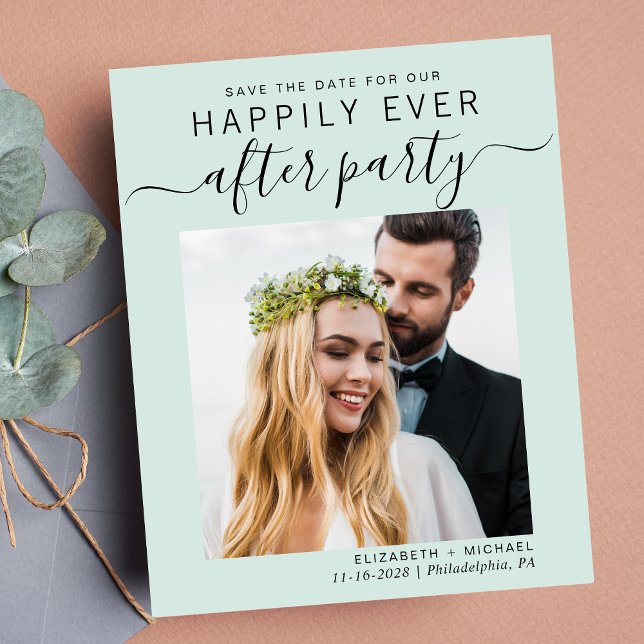 Budget Photo Mint Wedding Reception Save The Date (A chic save the date announcement for a reception to celebrate your elopement or private wedding)