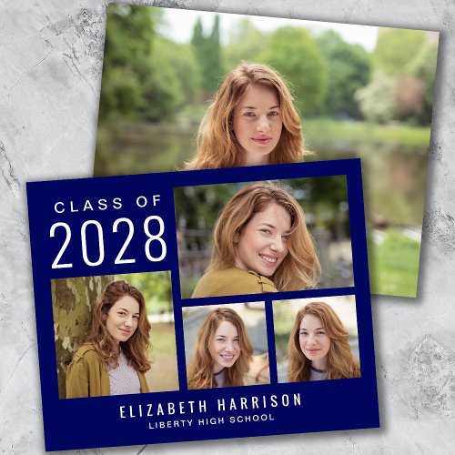 Budget Photo Navy Blue Graduation Announcement