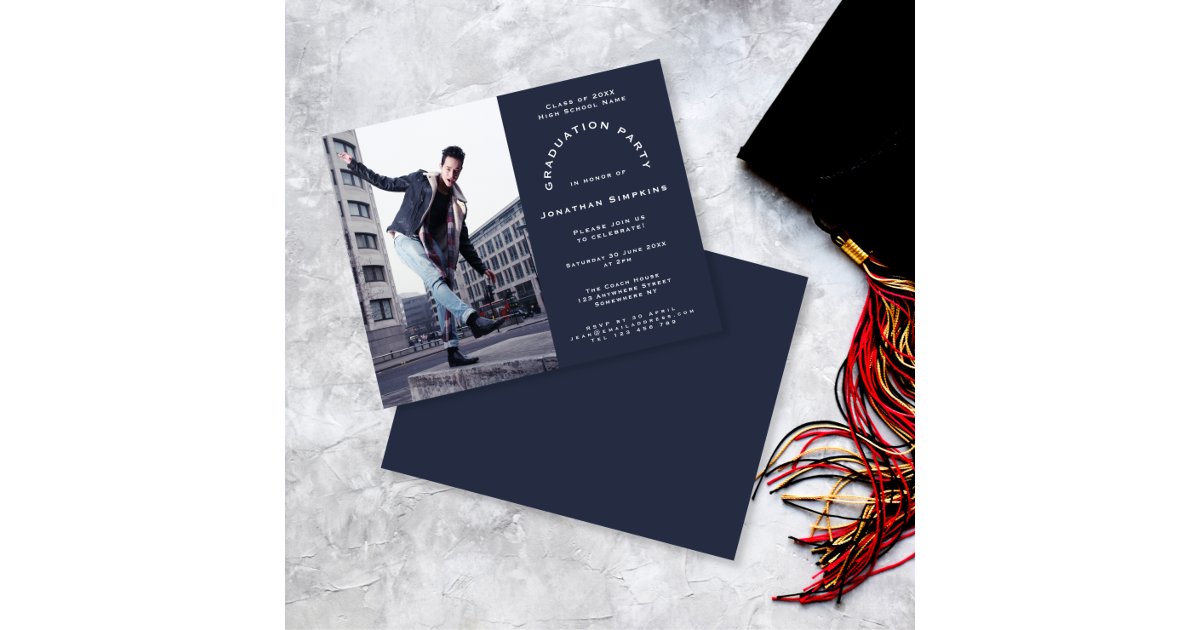 Budget Photo Navy Graduation Party Invitation | Zazzle