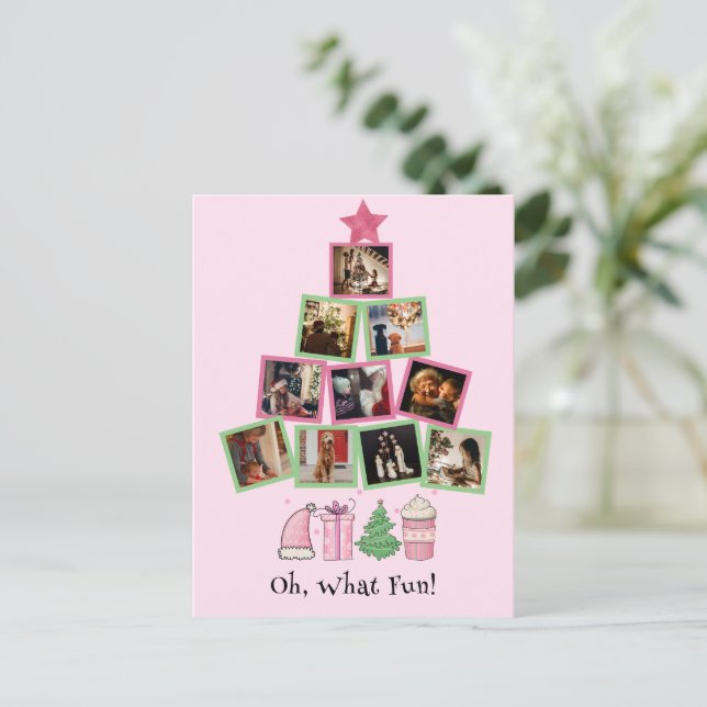 Budget Photo Oh What Fun Pink & Green Christmas Postcard (Standing Front)