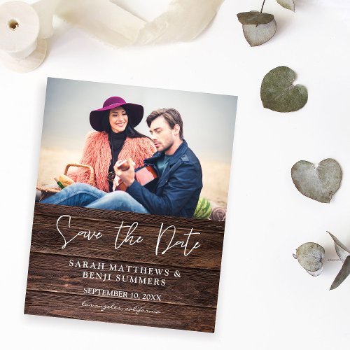 Budget Photo on Wood B Rustic Save the Date Flyer