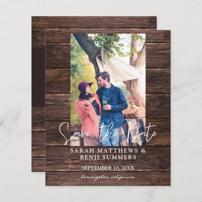 Budget Photo on Wood B Rustic Save the Date Ver (Front/Back)
