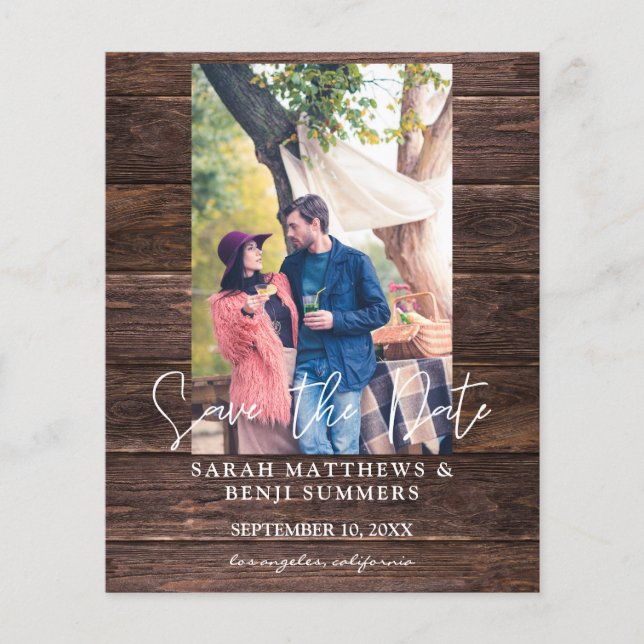 Budget Photo on Wood B Rustic Save the Date Ver Flyer (Front)