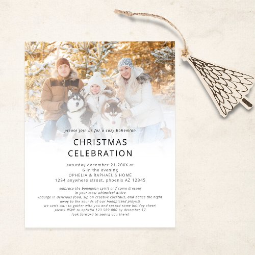 Budget Photo Overlay Boho Christmas Party Invite