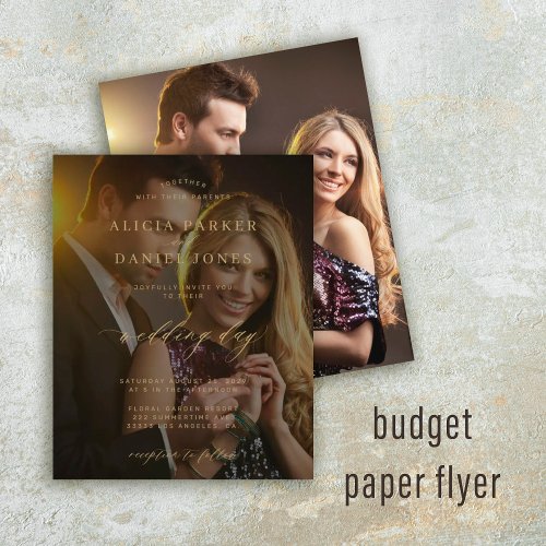 Budget photo overlay gold wedding invitation flyer