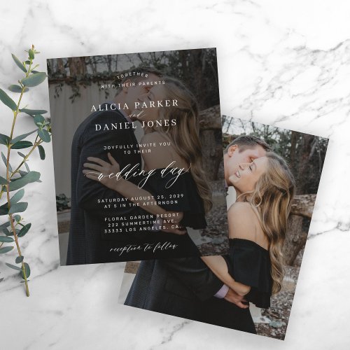 Budget photo overlay modern wedding invitation