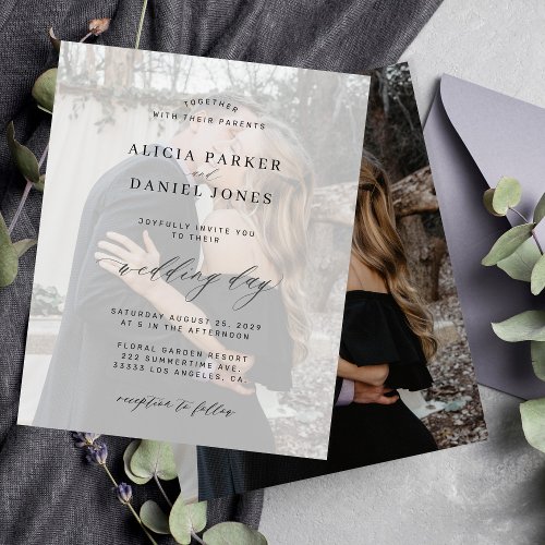 Budget photo overlay modern wedding invitation