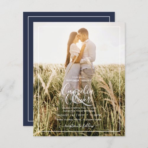 BUDGET Photo Overlay Navy Blue WEDDING Invite