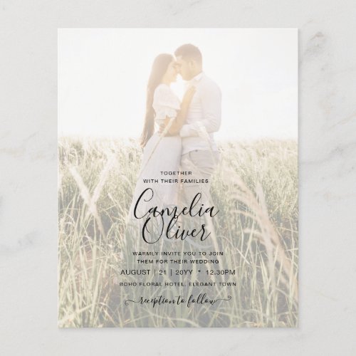 BUDGET Photo Overlay Navy Blue WEDDING Invite Flyer