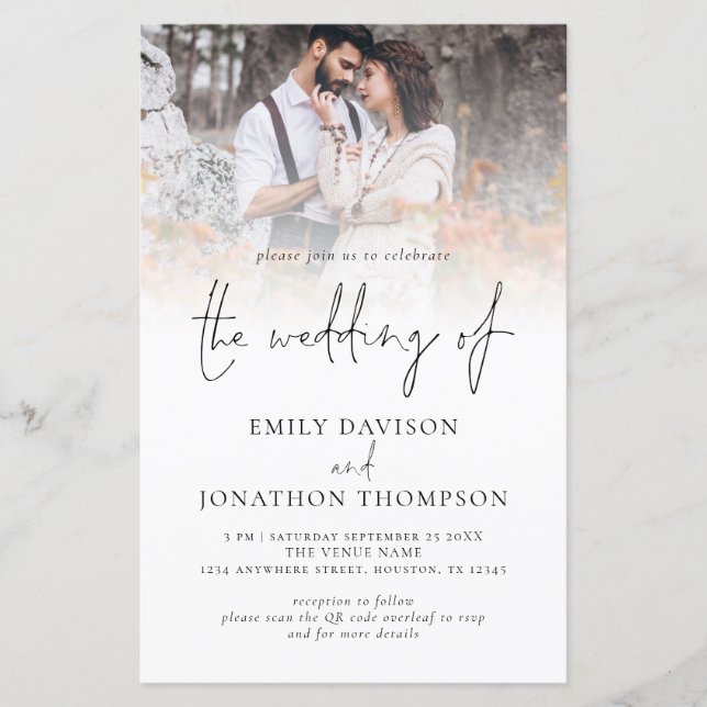 Budget Photo Overlay QR Code Script Wedding Invite (Front)