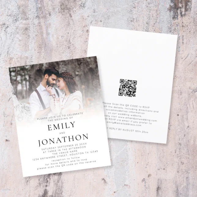 Budget Photo Overlay QR Code Wedding Invitation | Zazzle