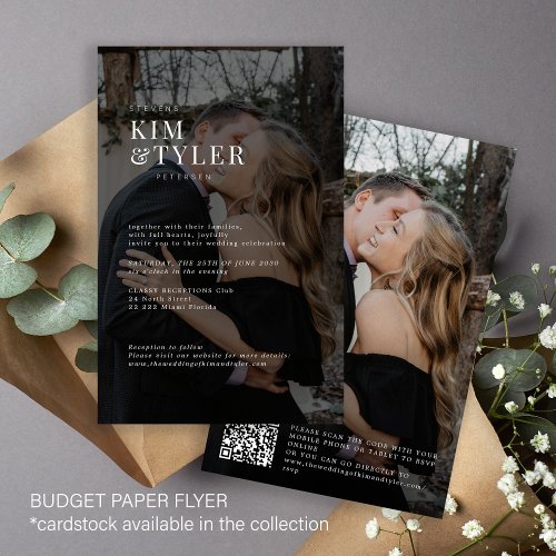 Budget photo overlay QR code wedding invitation Flyer