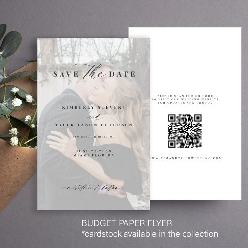 Budget photo overlay QR CODE wedding save the date Flyer