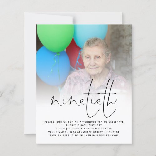 Budget Photo Overlay Script 90th Birthday Invite