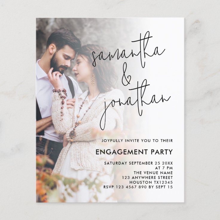 Budget Photo Overlay Script Engagement Invite | Zazzle