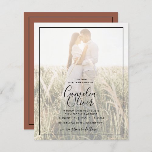 BUDGET Photo Overlay Terracotta Wedding Invite 