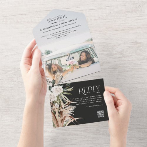 Budget photo pampas eucalyptus wedding QR code All All In One Invitation