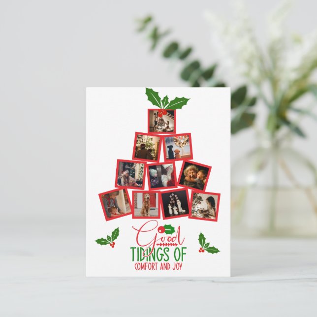 Budget Photo Personalized Red Christmas Postcard (Standing Front)