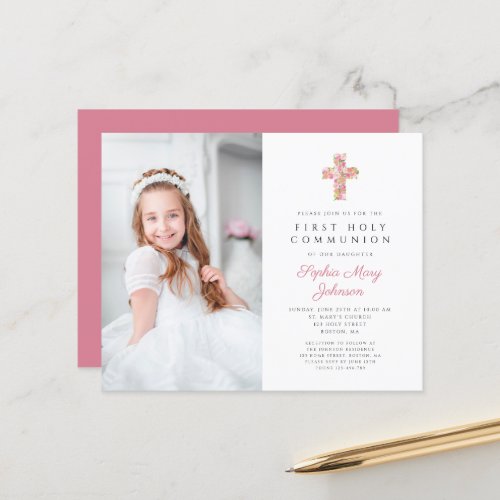 Budget Photo Pink Floral Cross First Communion