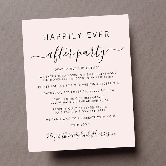 Budget Photo Pink Wedding Reception Invitation (A chic budget-friendly Happily Ever After Party invitation for your wedding celebration)