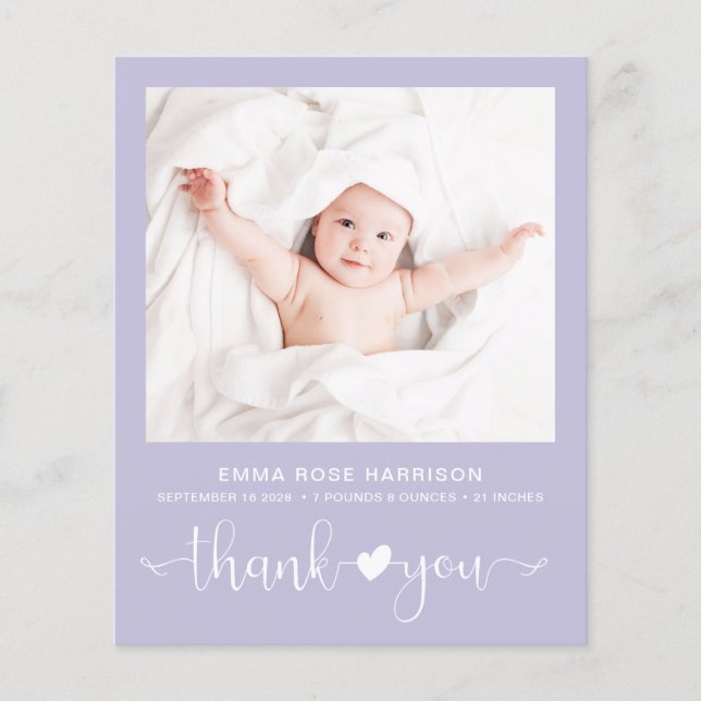 Budget Photo Purple Baby Girl Birth Announcement (Front)