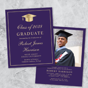 Budget Photo Purple Gold Graduation Party Invite