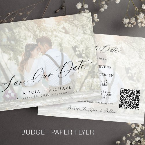 Budget photo QR CODE elegant wedding save the date Flyer
