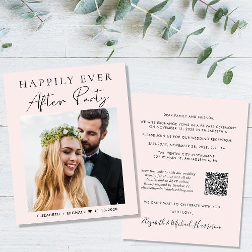 Budget Photo QR Code Pink Wedding Reception Invite