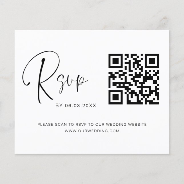 Budget Photo QR Code RSVP Wedding Website Flyer (Front)