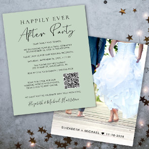 Budget Photo QR Code Sage Wedding Reception Invite