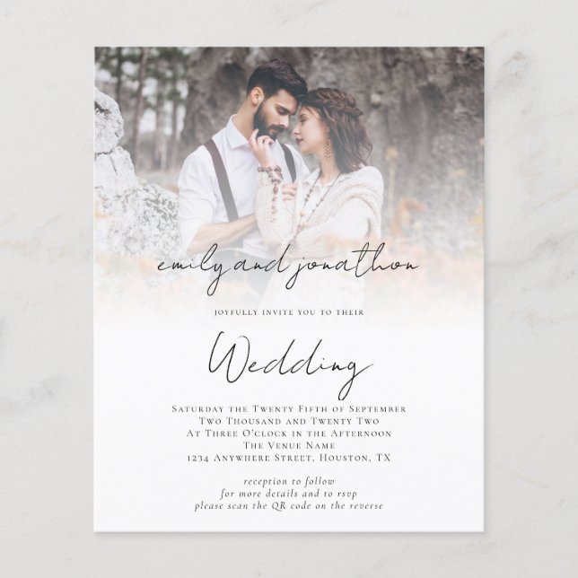 Budget Photo QR Code Script Custom Wedding Invite (Front)